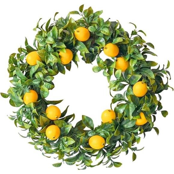 Lemon Wreath for Front Door, 15 Inch Artificial Door Wreath with Boxwood - Picture 7 of 7